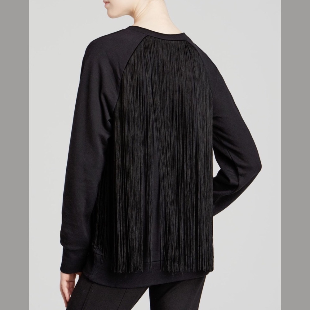 NWT DKNY Black Oversized Fringe Sweatshirt S